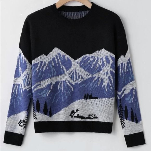 Other - Snow Mountain Pattern Drop Shoulder Sweater Sz M New